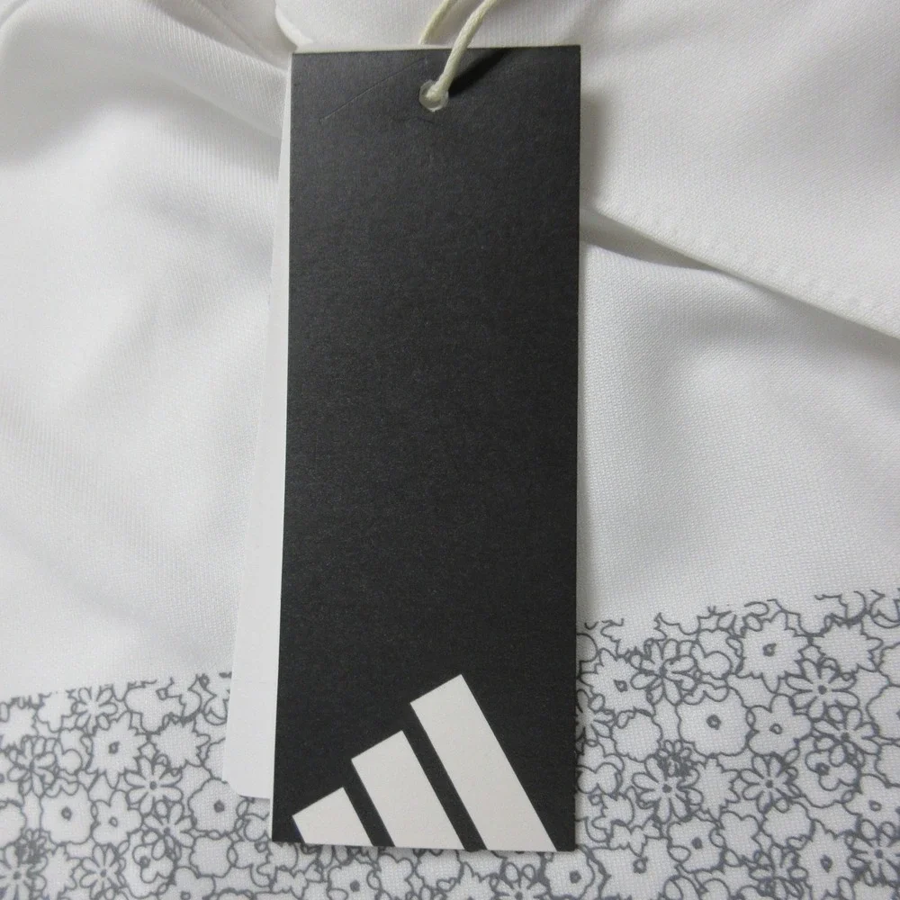 ADIDAS Golf Polo Mens XL (46-48) White Gray Floral Flowers‎ Moisture Wicking NWT